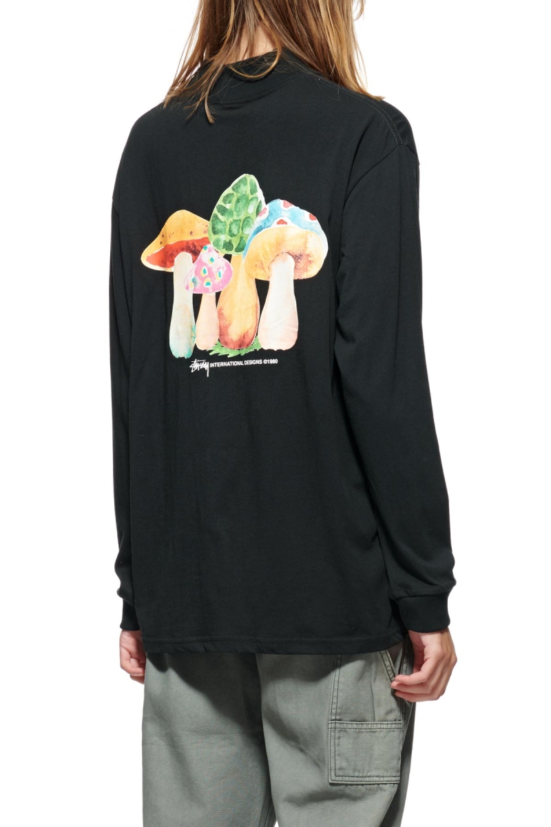 Black Women's Stussy Shrooms Mock Neck LS Sweatshirts | CA0000953