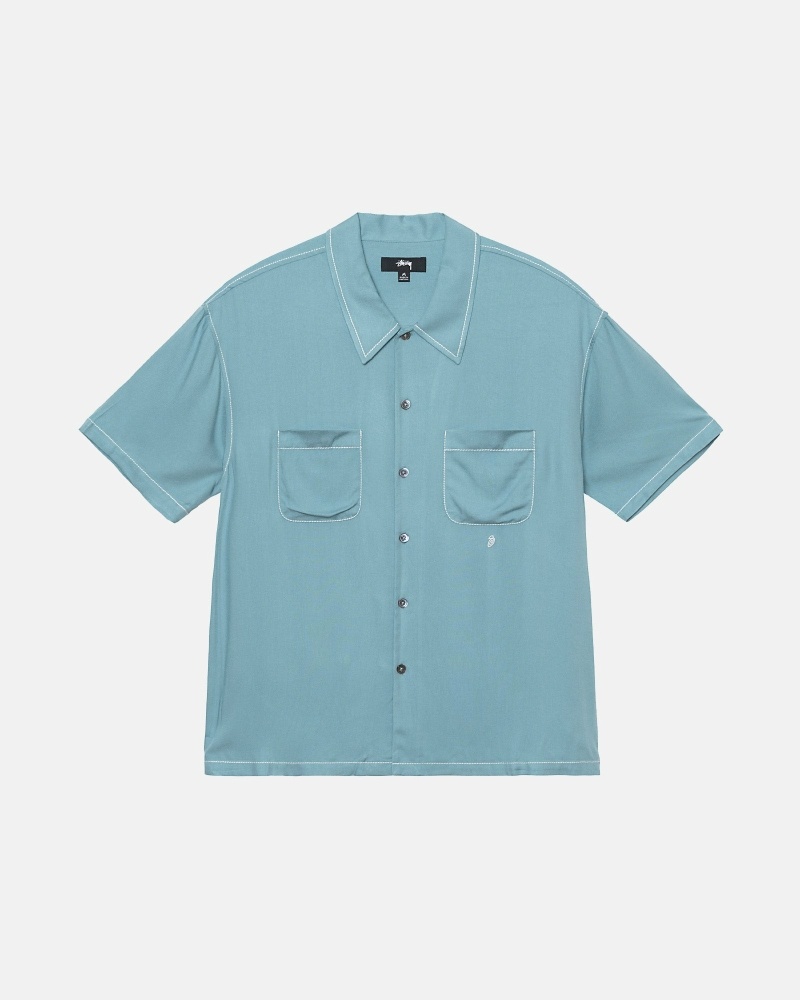 Blue Men\'s Stussy Contrast Pick Stitched Shirts | CA0000300