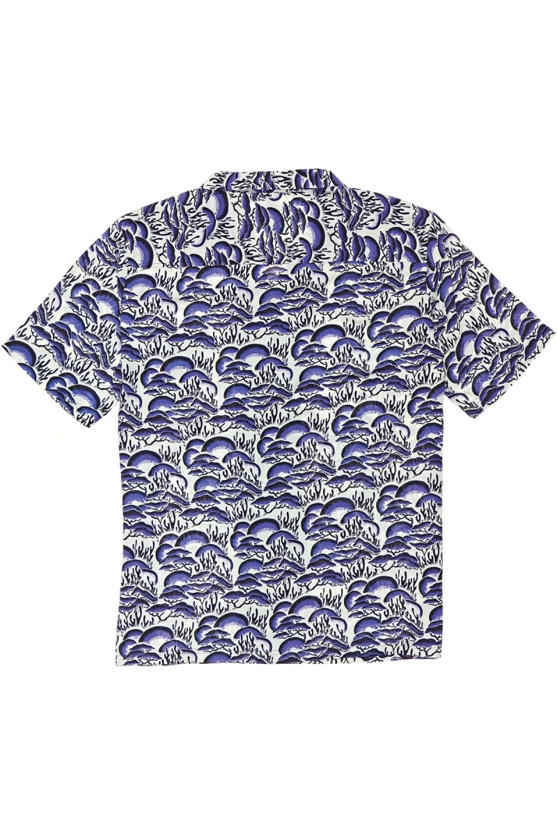 Blue Men's Stussy Coral Pattern SS Shirts | CA0000301