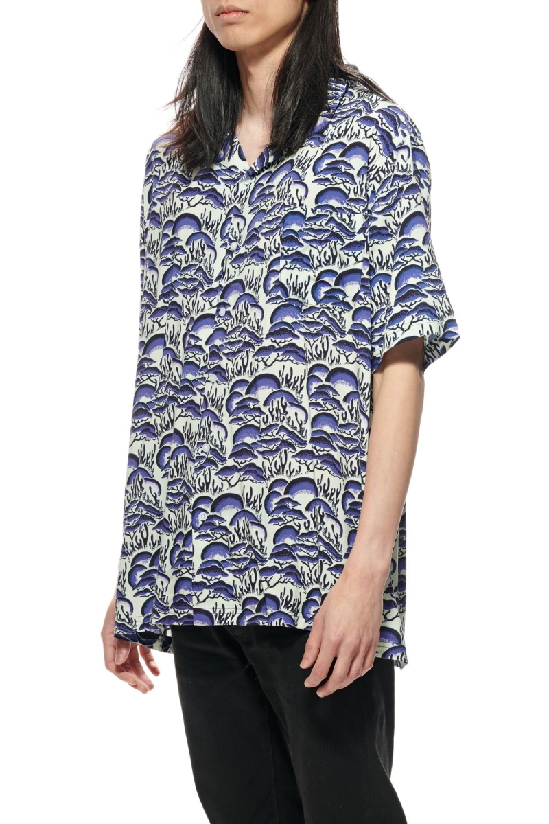 Blue Men's Stussy Coral Pattern SS Shirts | CA0000301