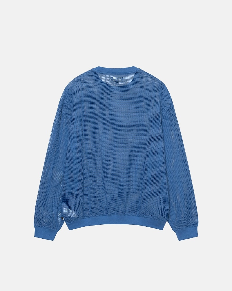 Blue Men's Stussy Cotton Mesh LS Crew T Shirts | CA0000138