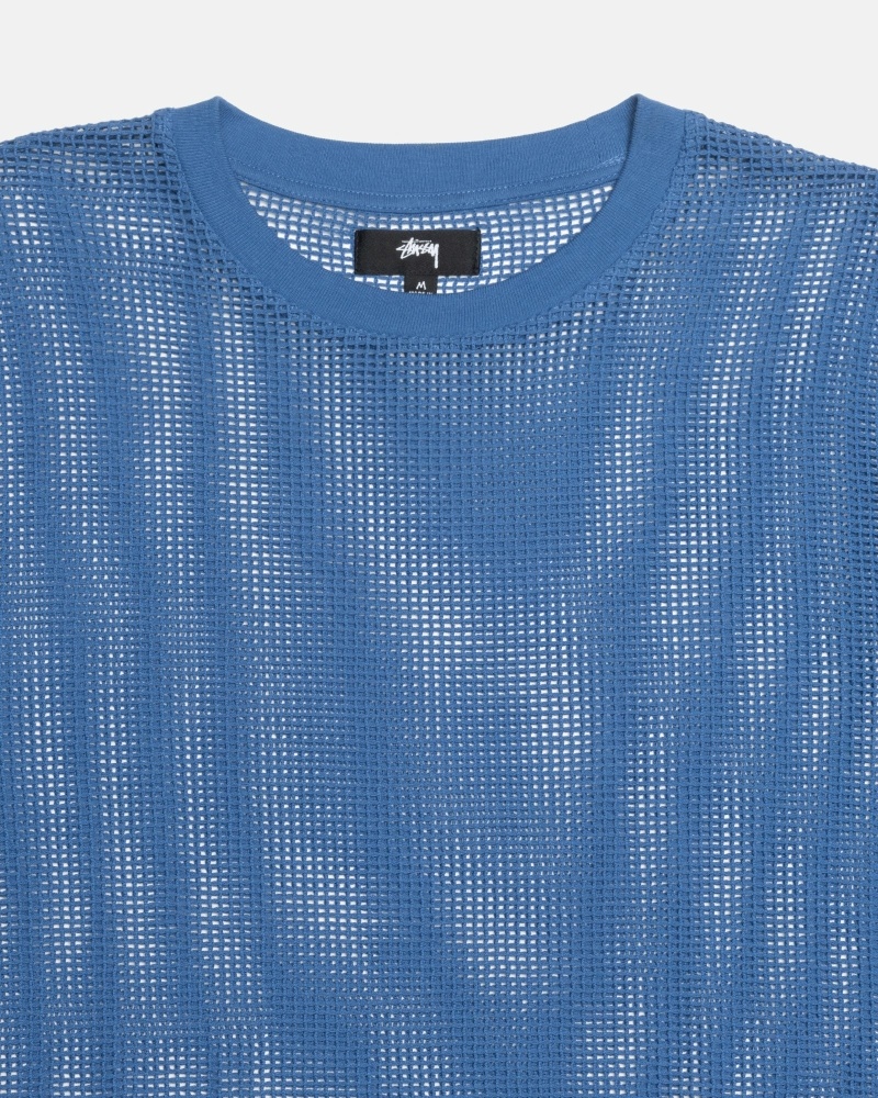 Blue Men's Stussy Cotton Mesh LS Crew T Shirts | CA0000138