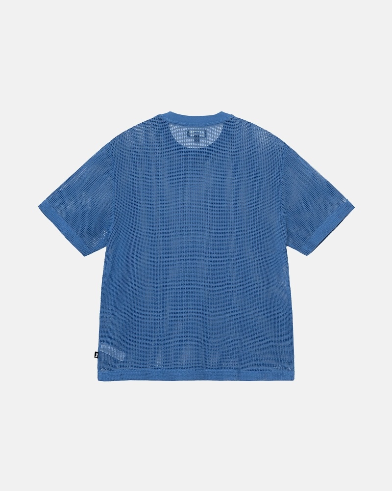 Blue Men's Stussy Cotton Mesh Ss Crew T Shirts | CA0000142