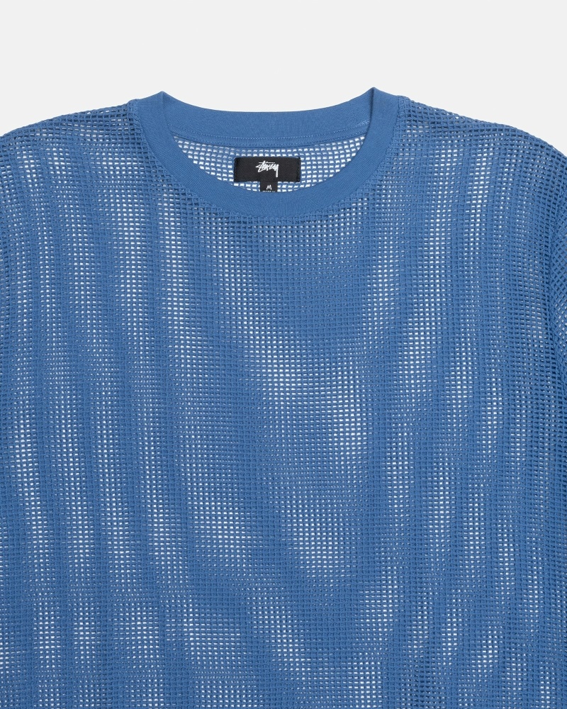 Blue Men's Stussy Cotton Mesh Ss Crew T Shirts | CA0000142