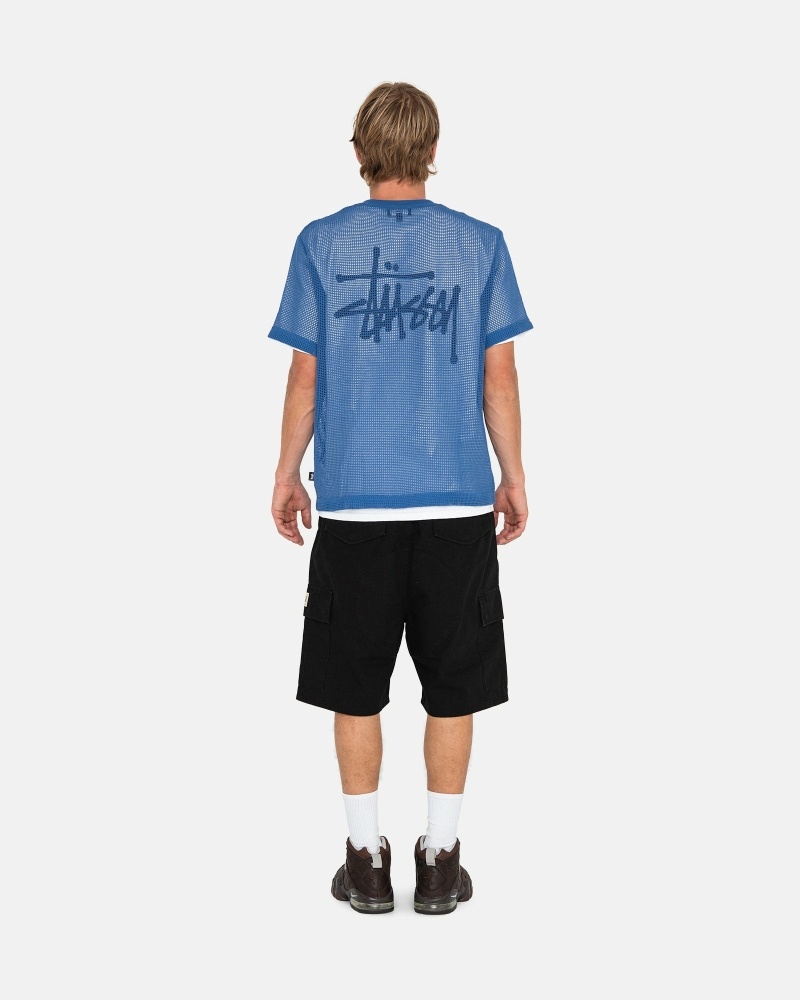 Blue Men's Stussy Cotton Mesh Ss Crew T Shirts | CA0000142