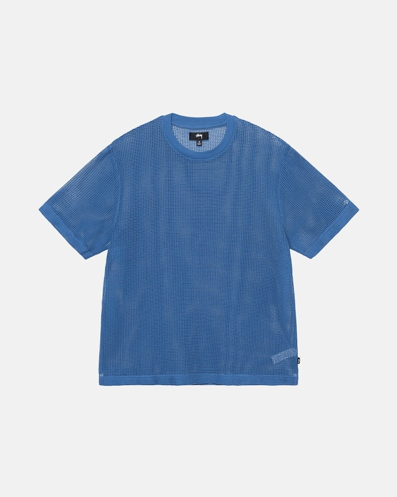 Blue Men\'s Stussy Cotton Mesh Ss Crew T Shirts | CA0000142