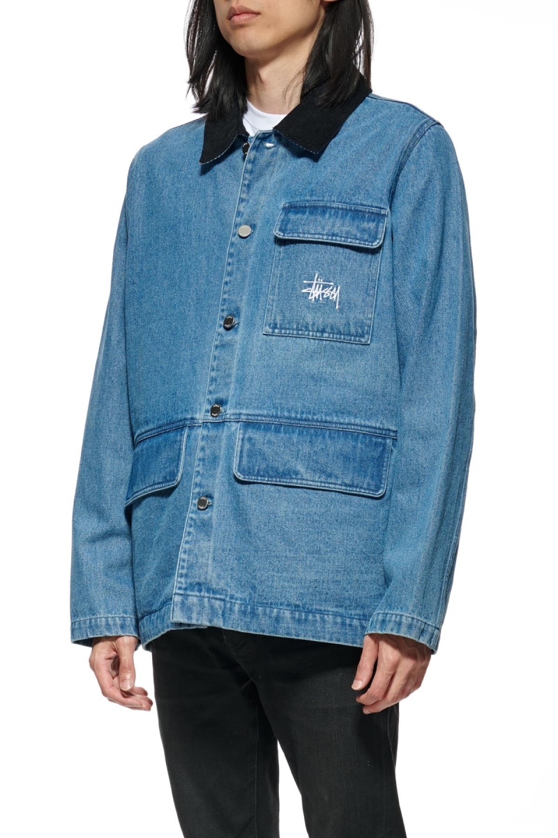 Blue Men's Stussy Denim Chore Coat Jackets | CA0000335