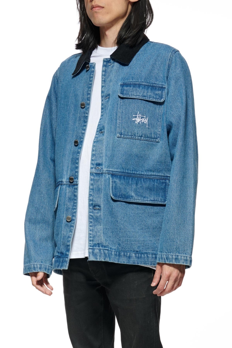 Blue Men's Stussy Denim Chore Coat Jackets | CA0000335