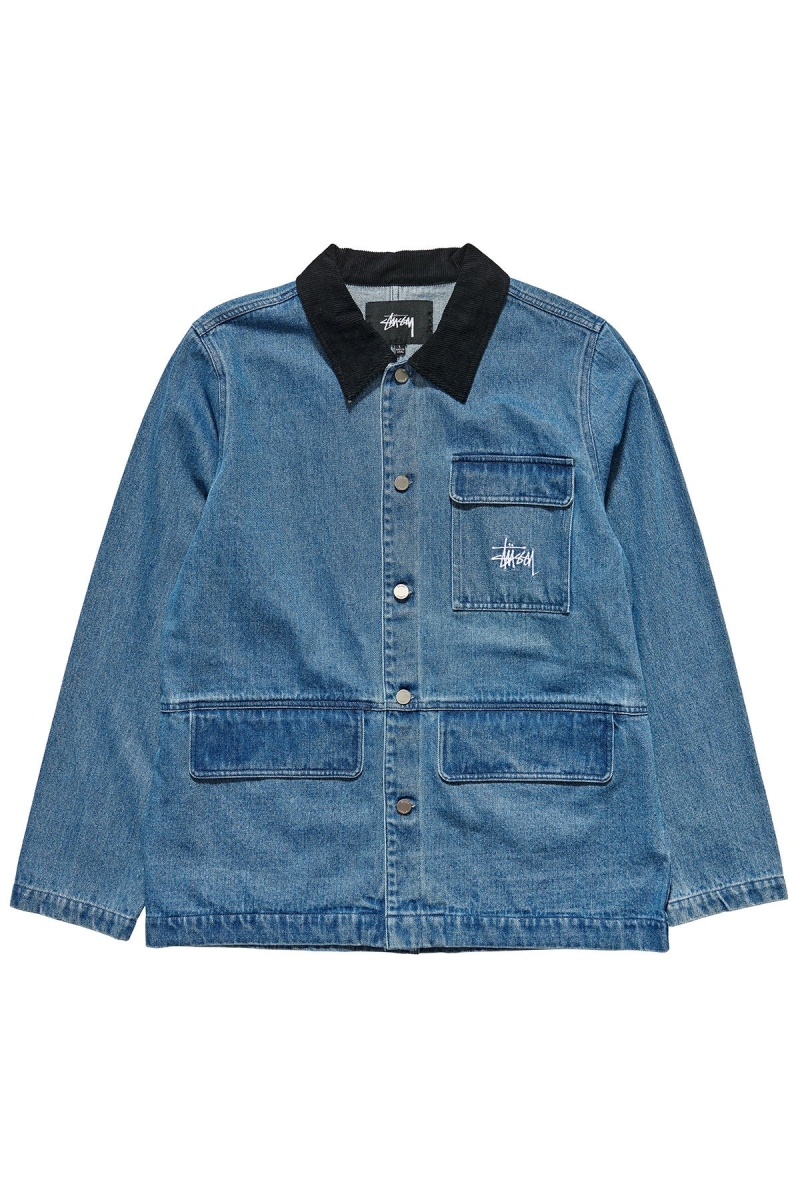 Blue Men\'s Stussy Denim Chore Coat Jackets | CA0000335