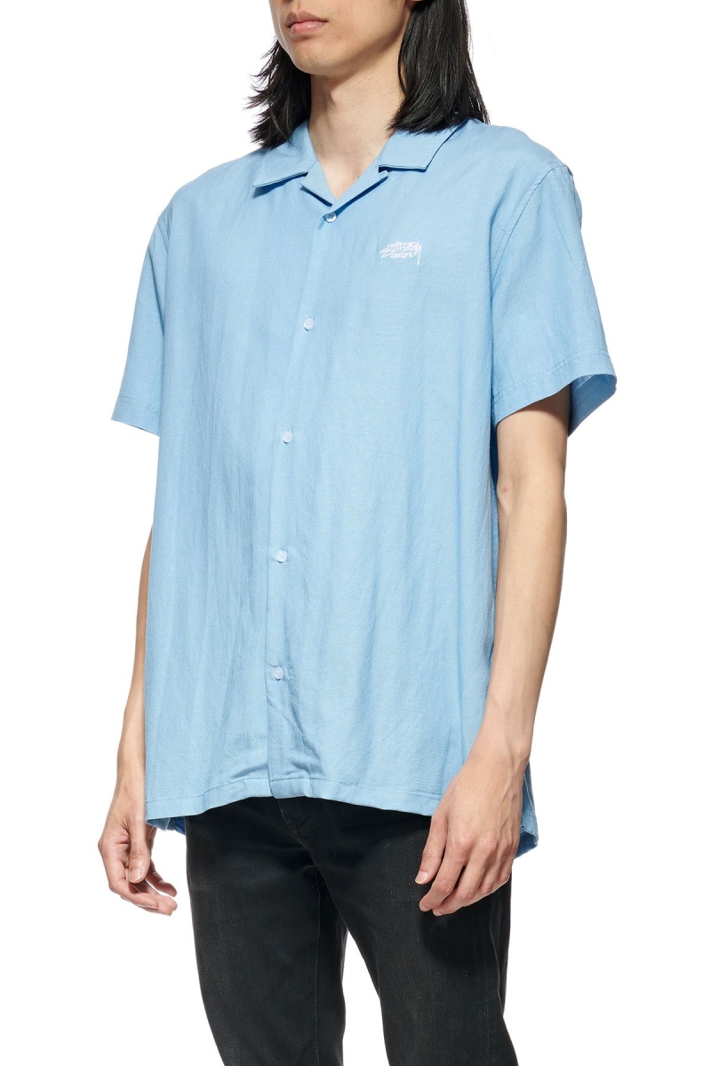 Blue Men's Stussy Designs Linen SS Shirts | CA0000302