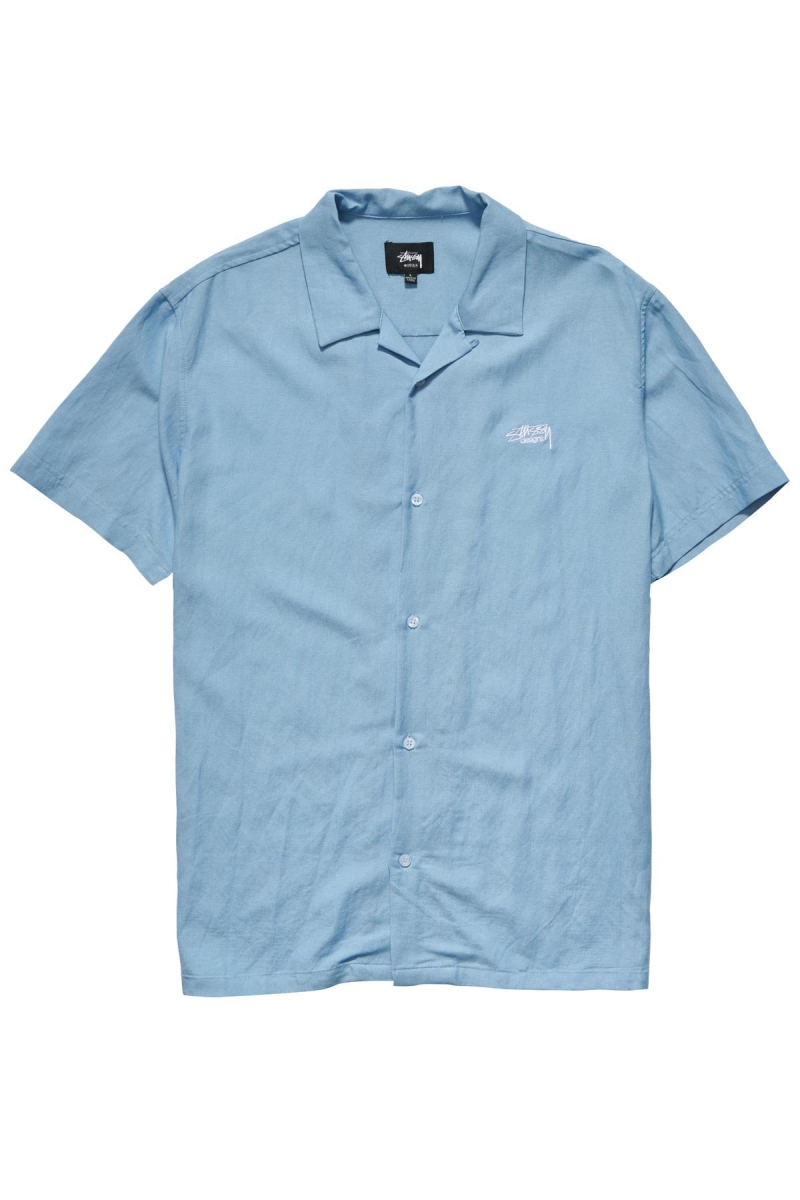 Blue Men\'s Stussy Designs Linen SS Shirts | CA0000302