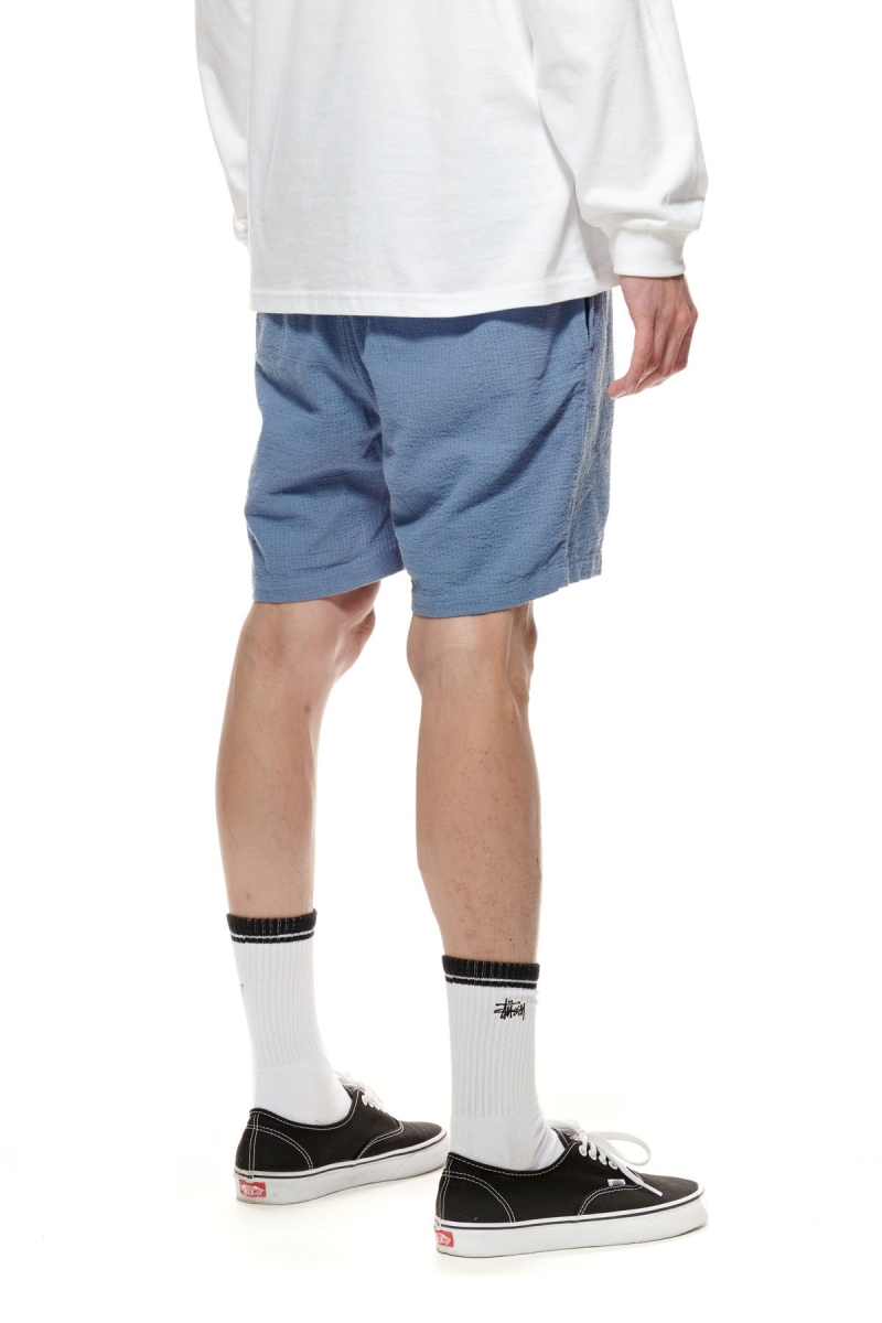 Blue Men's Stussy Grid Seersucker Beach Shorts | CA0000645