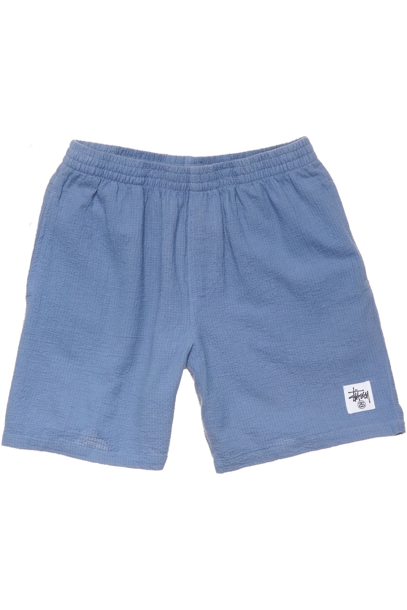 Blue Men\'s Stussy Grid Seersucker Beach Shorts | CA0000645