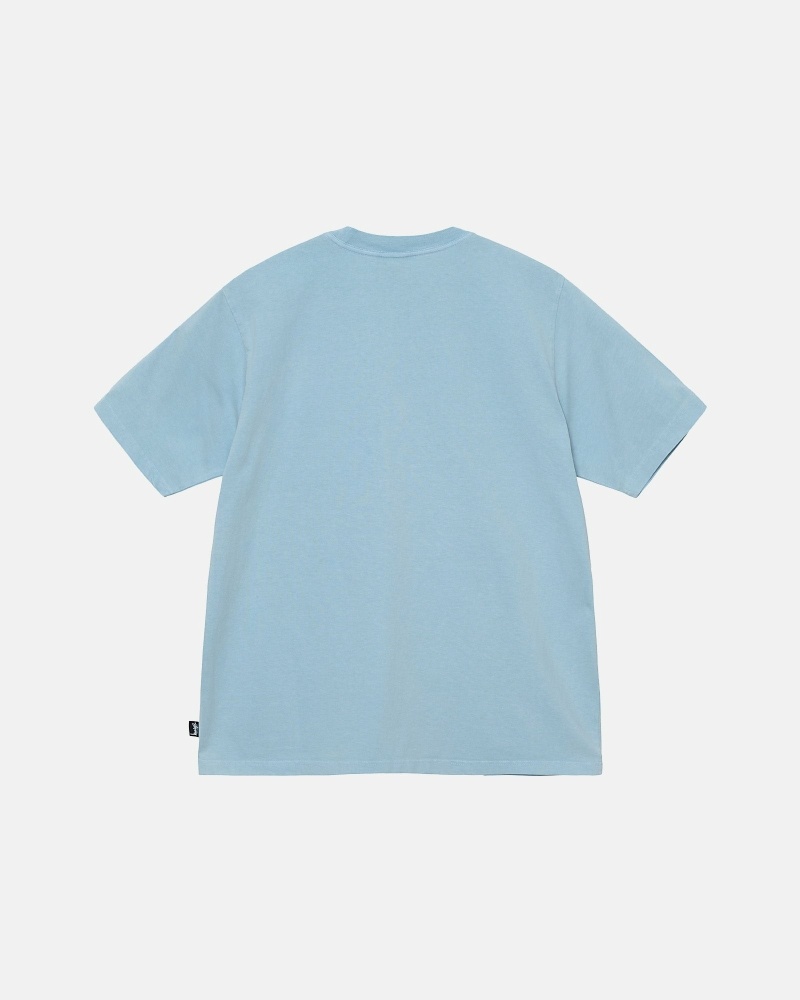 Blue Men's Stussy Heavyweight Pigment Dyed Crew T Shirts | CA0000205