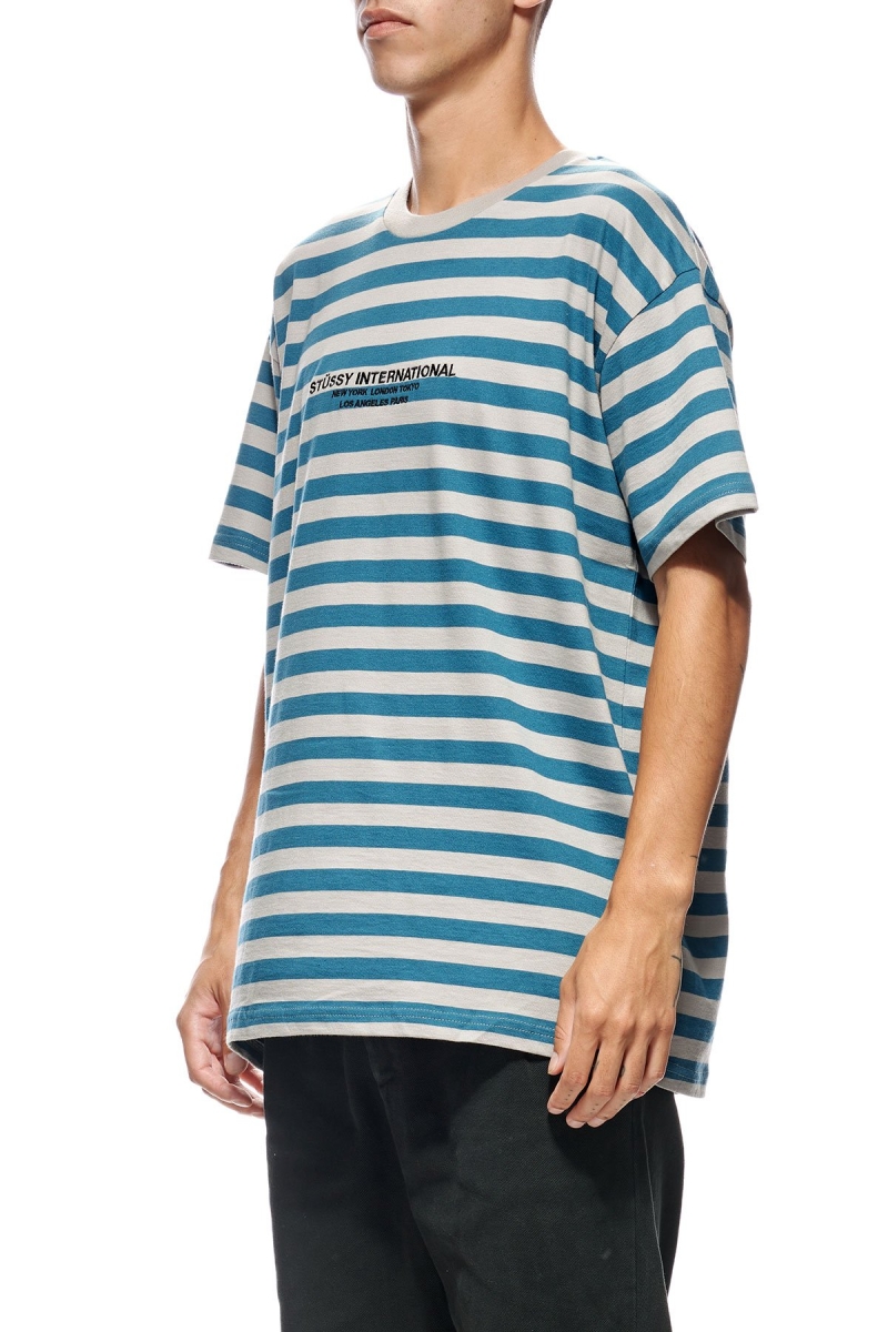 Blue Men's Stussy International Stripe SS T Shirts | CA0000226