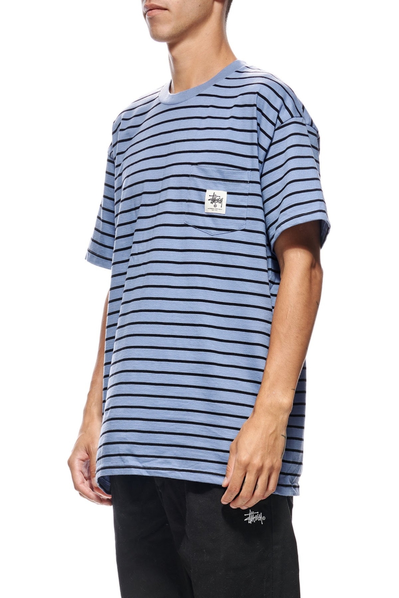 Blue Men's Stussy Kalorama Stripe SS T Shirts | CA0000230