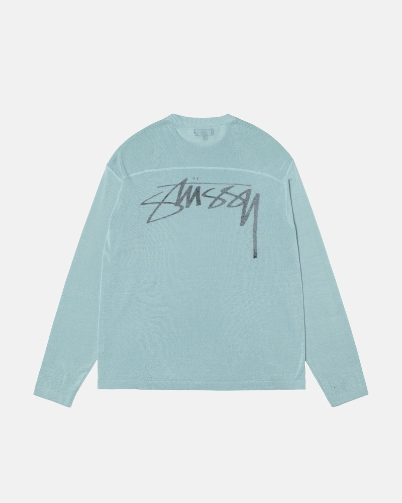 Blue Men\'s Stussy Lightweight Football Crew Knit Sweater | CA0000534