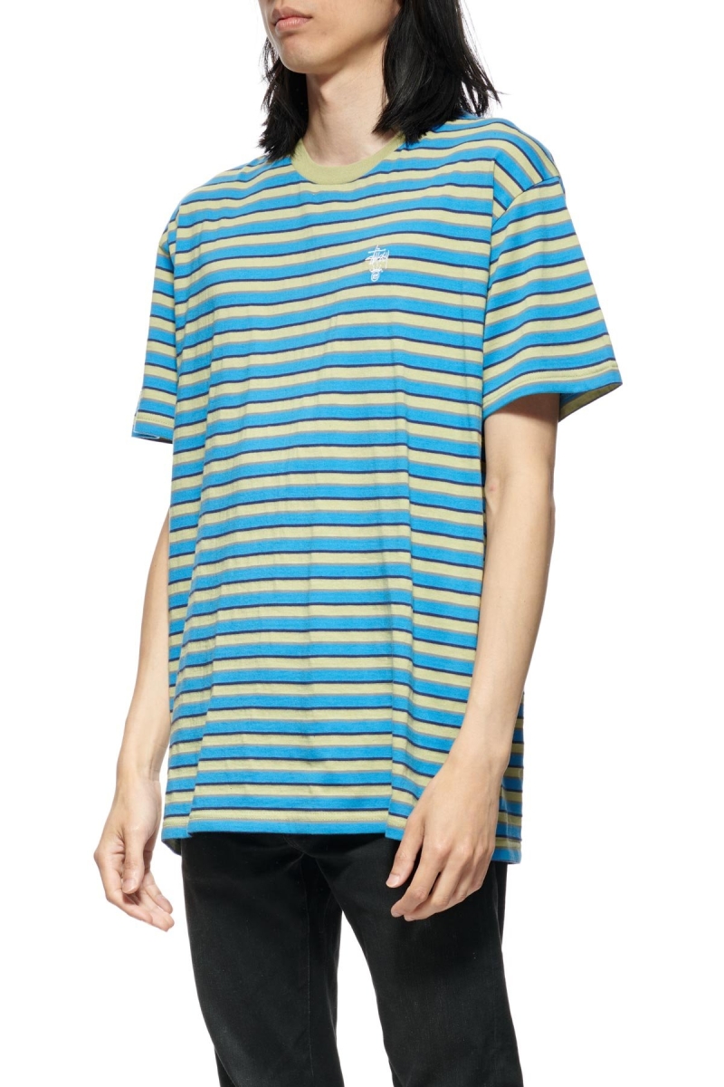 Blue Men's Stussy Morning Stripe SS T Shirts | CA0000247