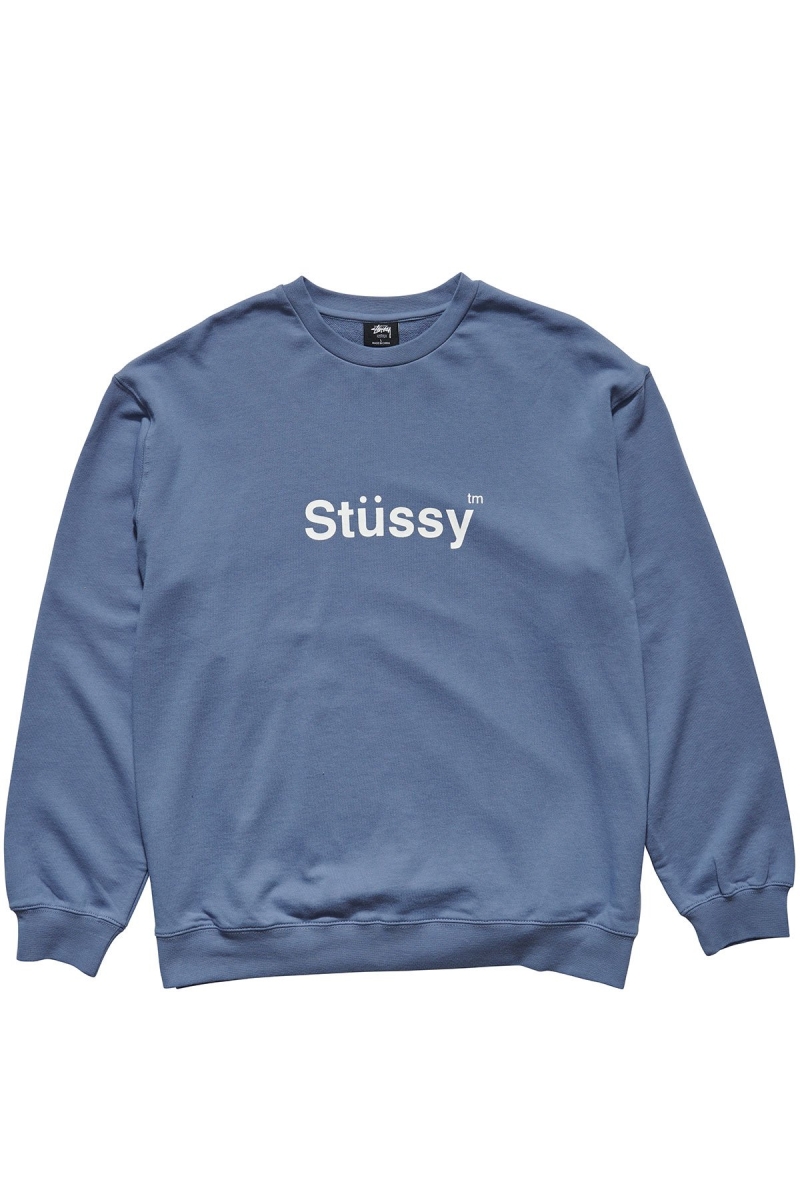 Blue Men\'s Stussy Text Crew Sweaters | CA0000856