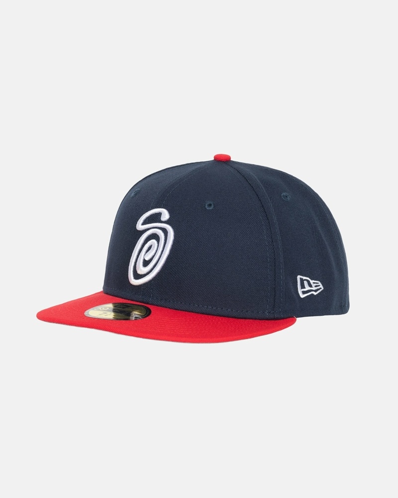 Blue Red Men's Stussy Curly S 59Fifty New Era Caps | CA0000433