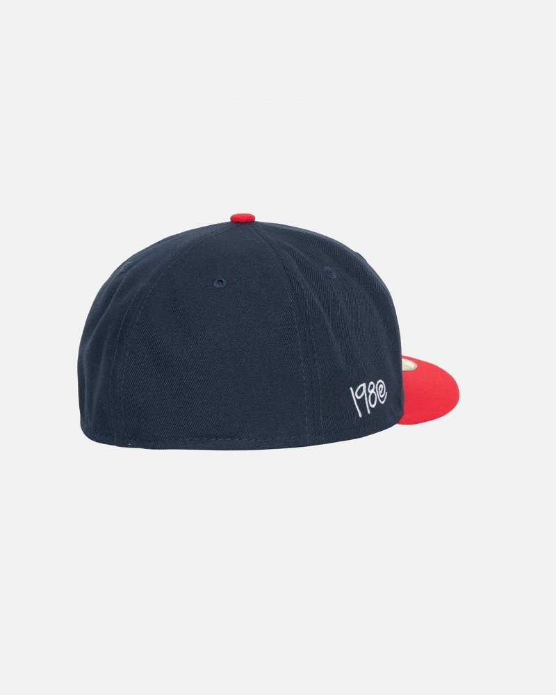 Blue Red Men's Stussy Curly S 59Fifty New Era Caps | CA0000433