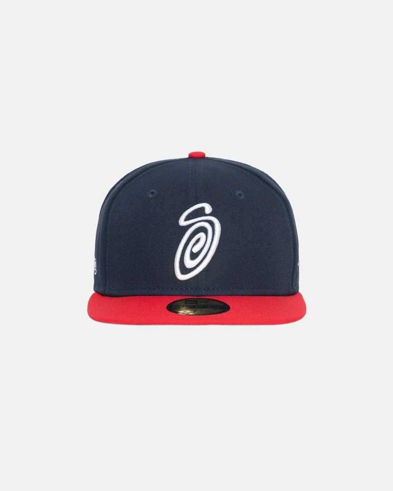 Blue Red Men\'s Stussy Curly S 59Fifty New Era Caps | CA0000433