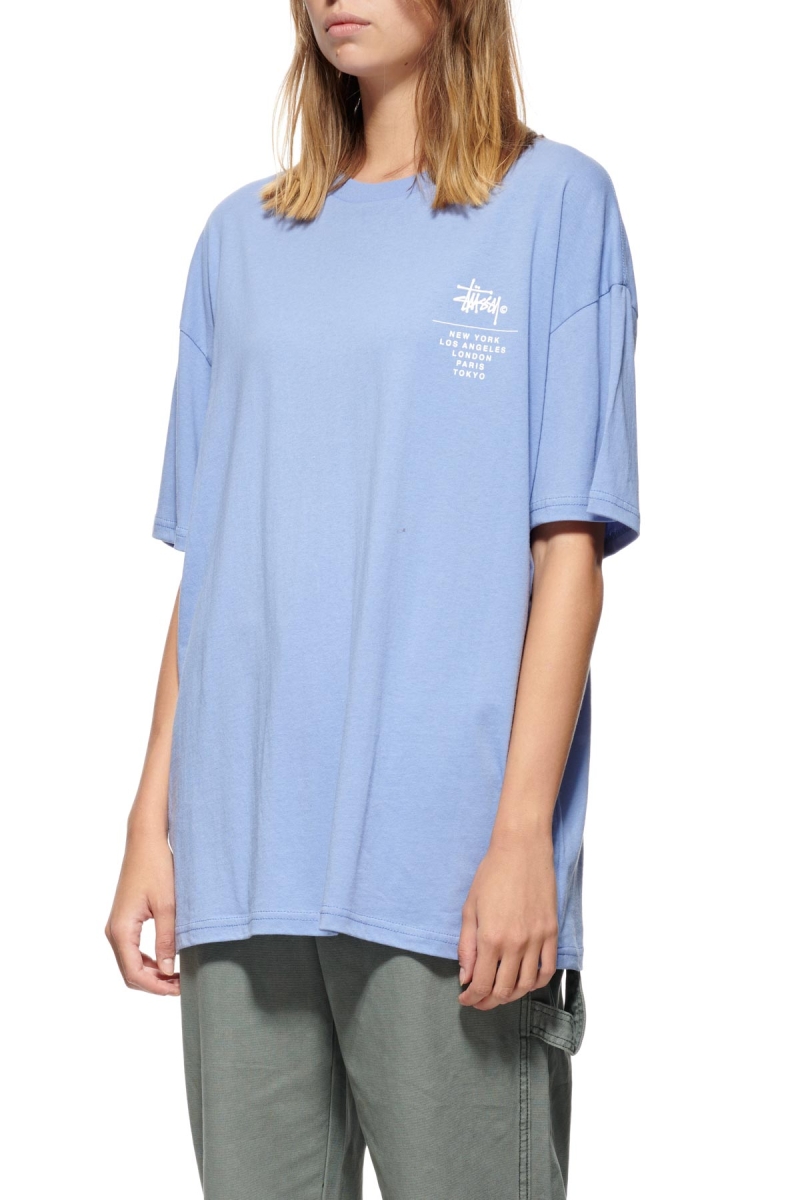 Blue Women's Stussy City Stack Relaxed T Shirts | CA0000126