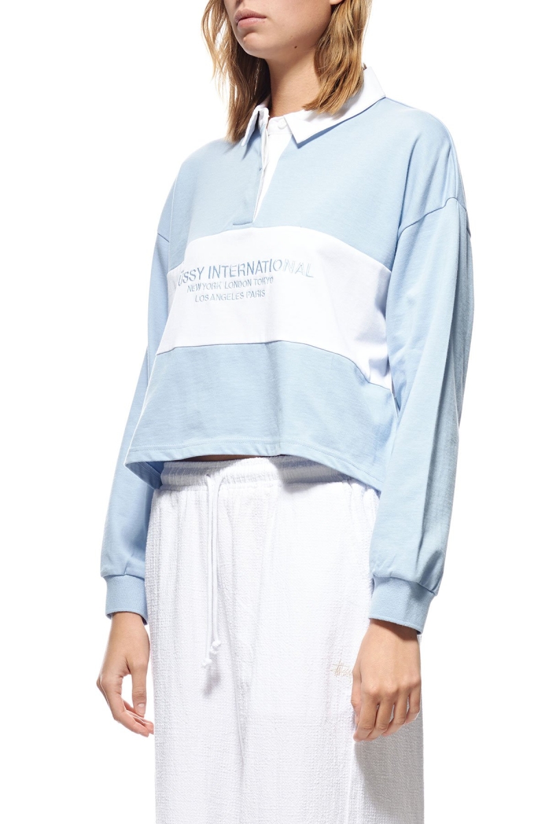 Blue Women's Stussy INT. Panelled Rugby Sweatshirts | CA0000929