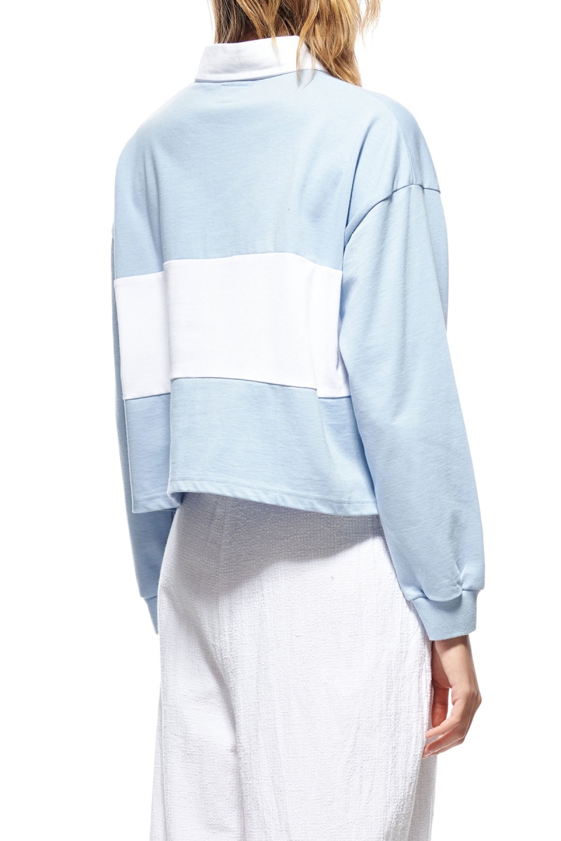 Blue Women's Stussy INT. Panelled Rugby Sweatshirts | CA0000929