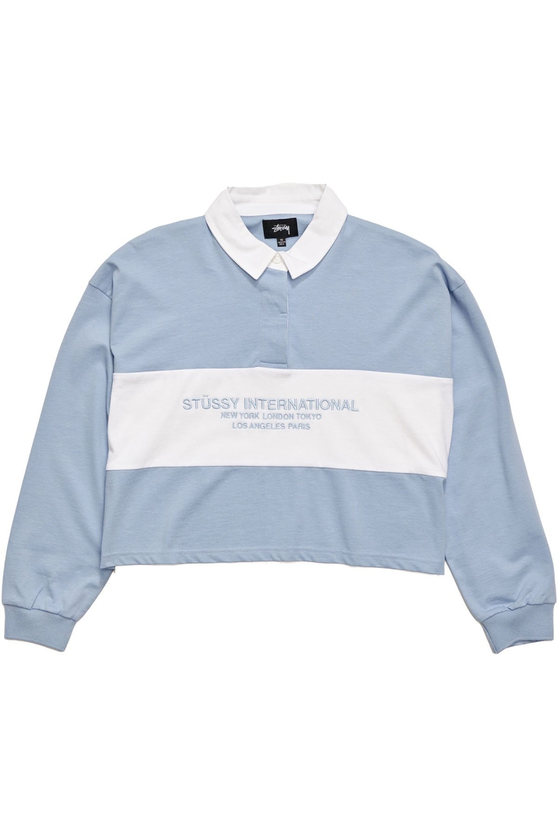 Blue Women\'s Stussy INT. Panelled Rugby Sweatshirts | CA0000929