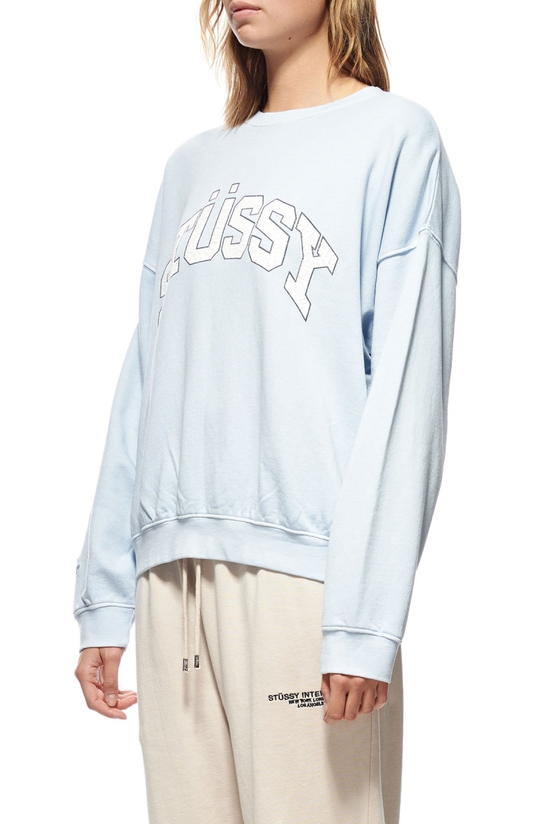 Blue Women's Stussy Scholarship BF Crew Sweaters | CA0000851