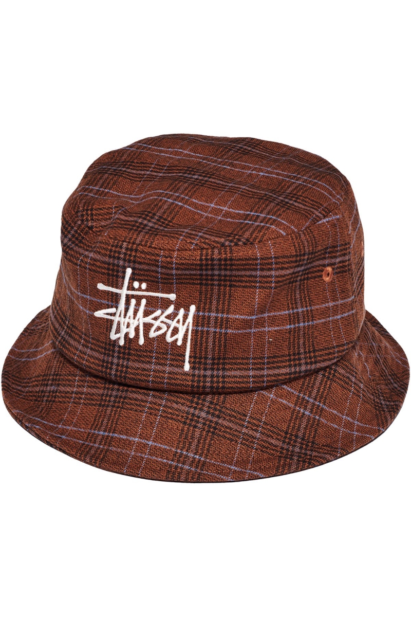 Brown Men\'s Stussy Graffiti Check Bucket Hats | CA0000437