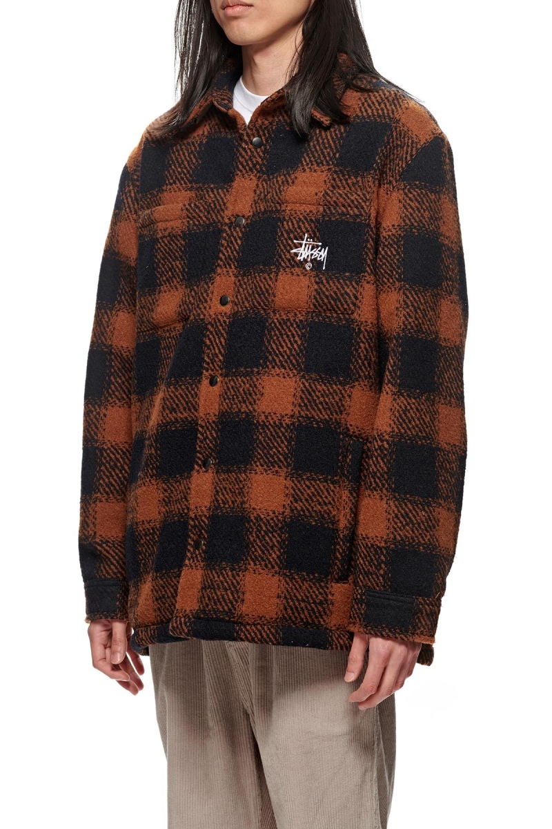 Brown Men's Stussy Kyneton Check Overshirt Jackets | CA0000350