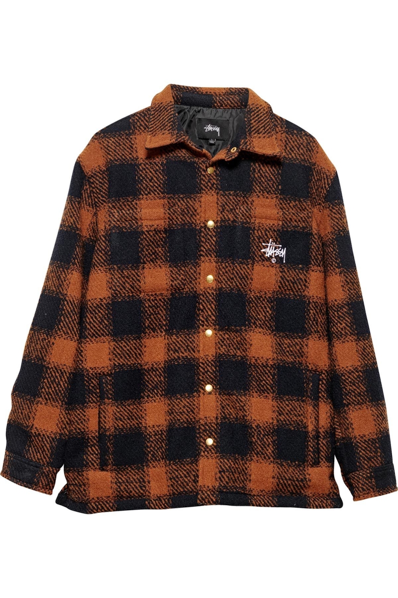 Brown Men\'s Stussy Kyneton Check Overshirt Jackets | CA0000350