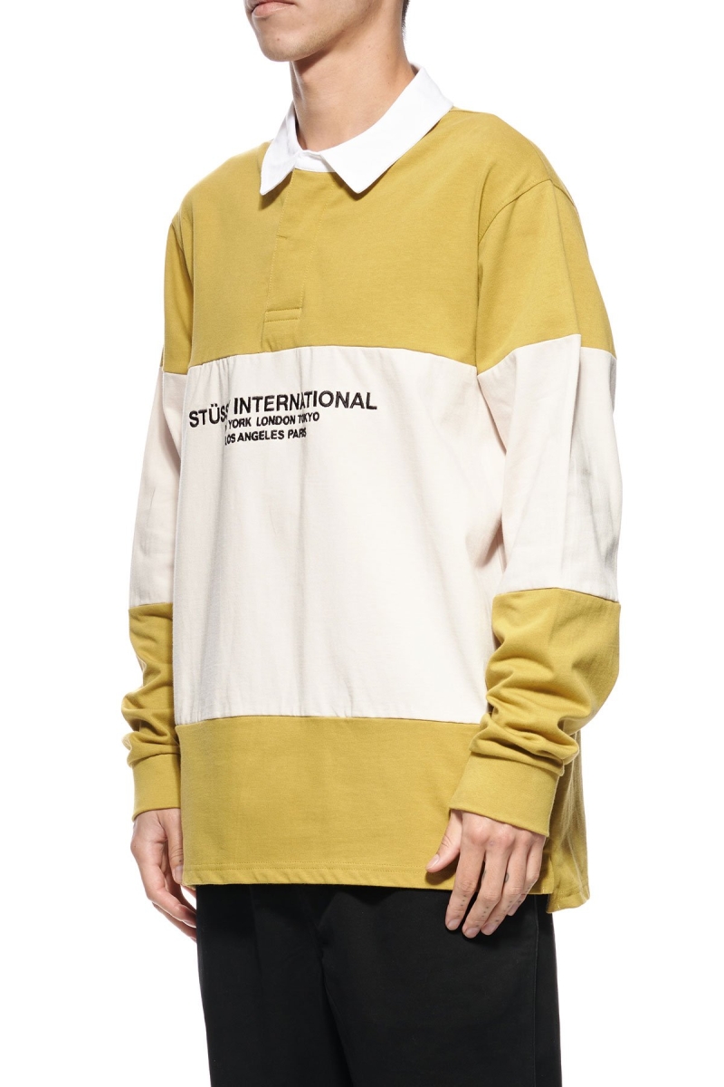 Brown Men's Stussy Panel LS Rugby Sweatshirts | CA0000948