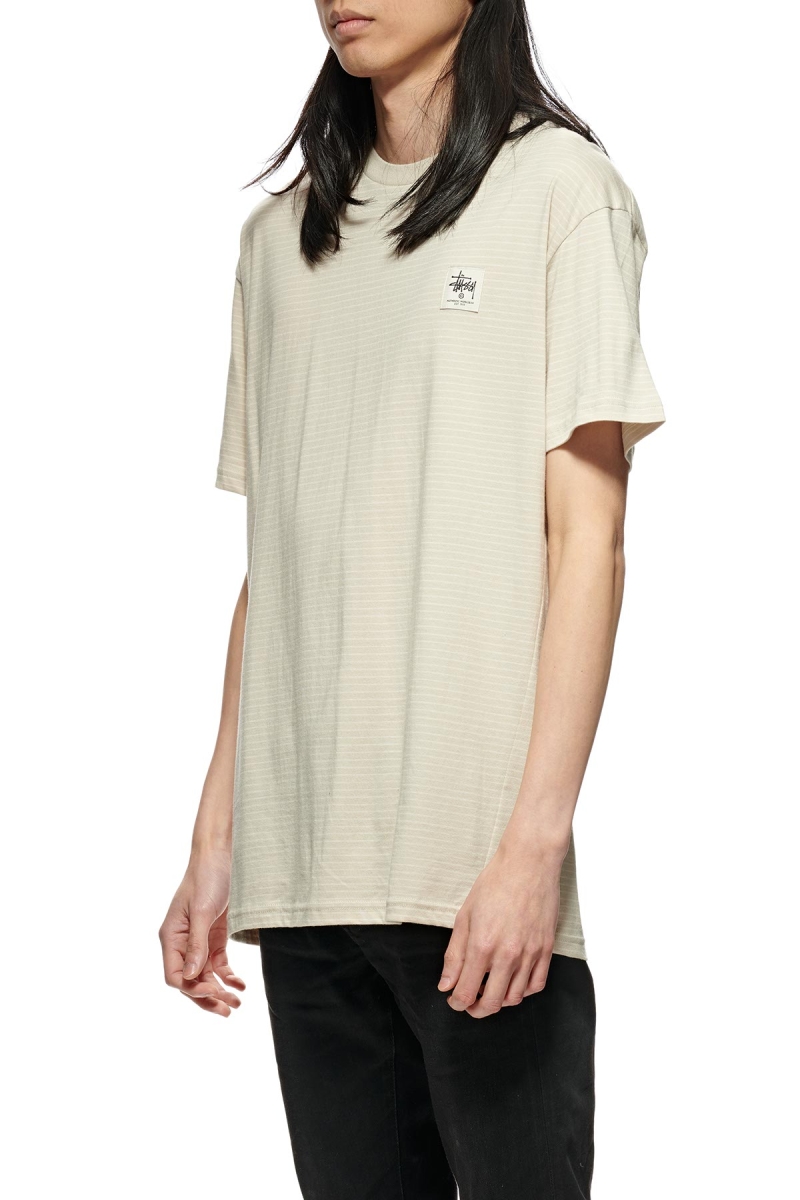 Brown Men's Stussy Work Stripe SS T Shirts | CA0000286