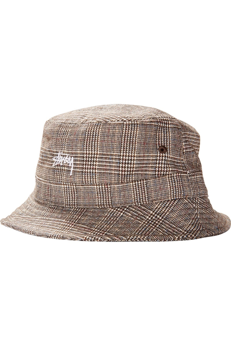 Brown Women\'s Stussy Glen Plaid Bucket Hats | CA0000436