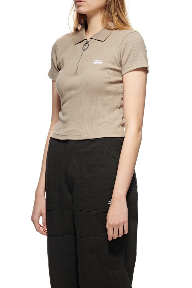 Brown Women's Stussy Monterey Rib Polo Shirts | CA0000327