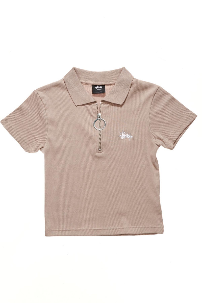 Brown Women\'s Stussy Monterey Rib Polo Shirts | CA0000327