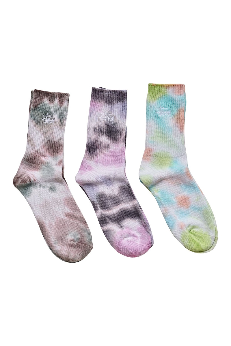 Brown Women\'s Stussy Rib Tie dye 3PK Socks | CA0000742