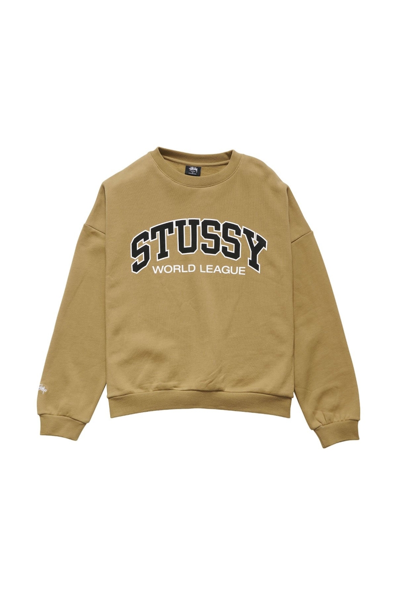 Brown Women\'s Stussy World League OS Crew Sweaters | CA0000868