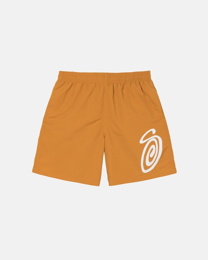 Brown Yellow Men\'s Stussy Curly S Shorts | CA0000638