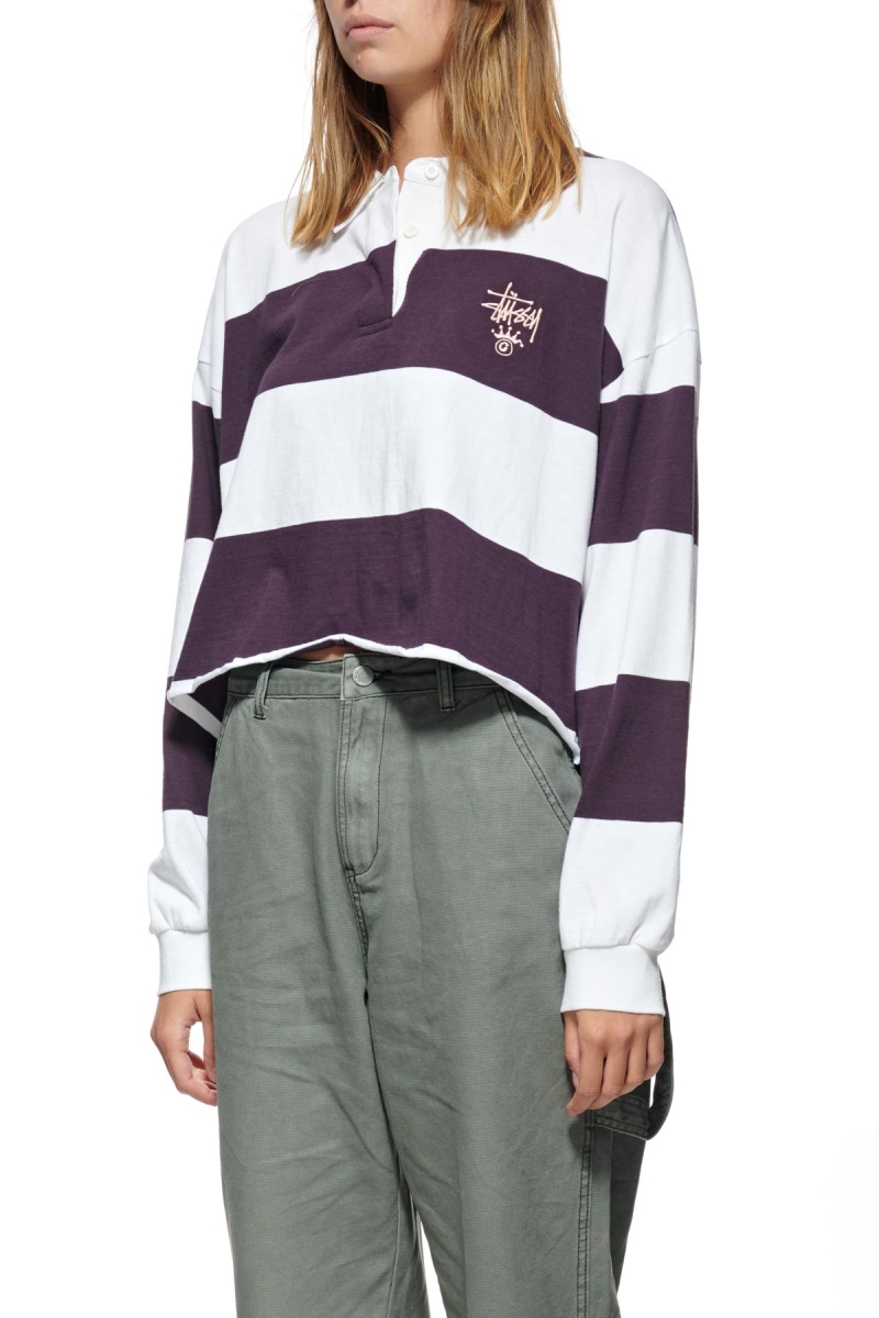 Dark Purple Women's Stussy Monaco Stripe Rugby Shirts | CA0000325