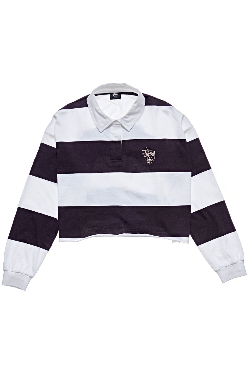 Dark Purple Women\'s Stussy Monaco Stripe Rugby Sweatshirts | CA0000943