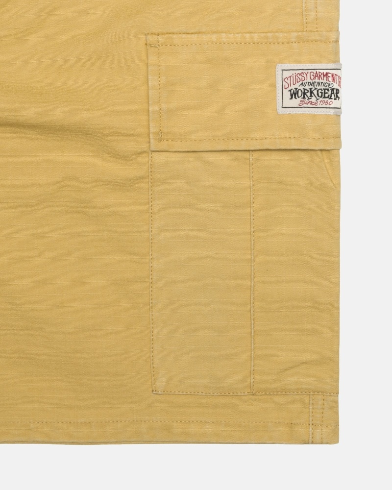 Dark Yellow Men's Stussy Ripstop Cargo Shorts | CA0000669