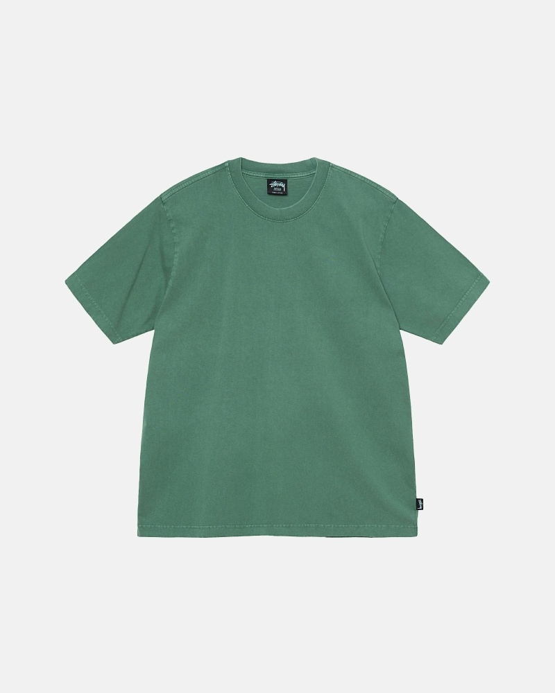 Deep Green Men\'s Stussy Heavyweight Pigment Dyed Crew T Shirts | CA0000200