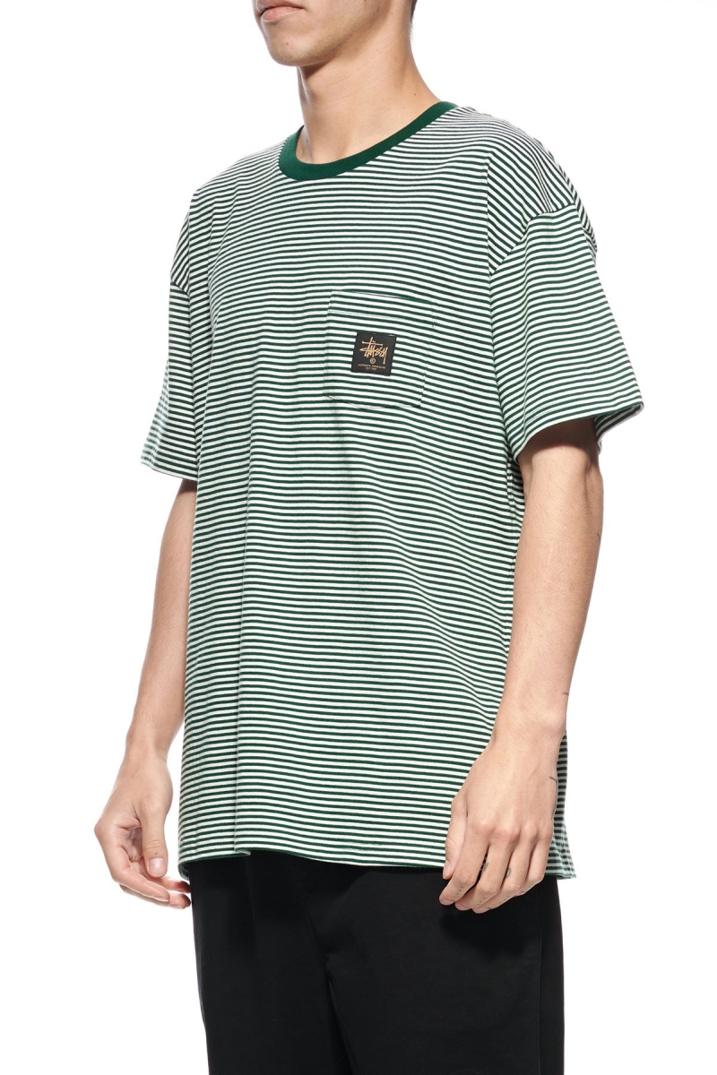 Green Men's Stussy Authentic Yarn Dye SS Pocket T Shirts | CA0000097