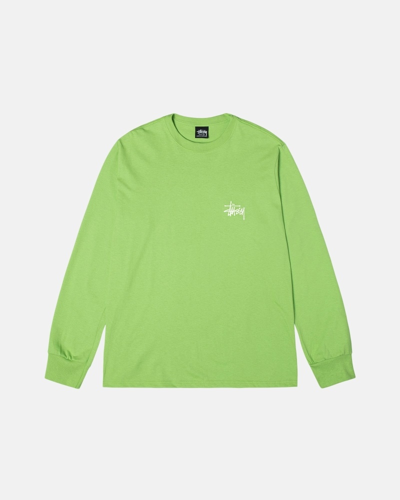 Green Men's Stussy Basic Ls T Shirts | CA0000098