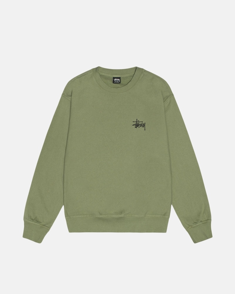 Green Men's Stussy Basic Pigment Dyed Crew Hoodies | CA0000003