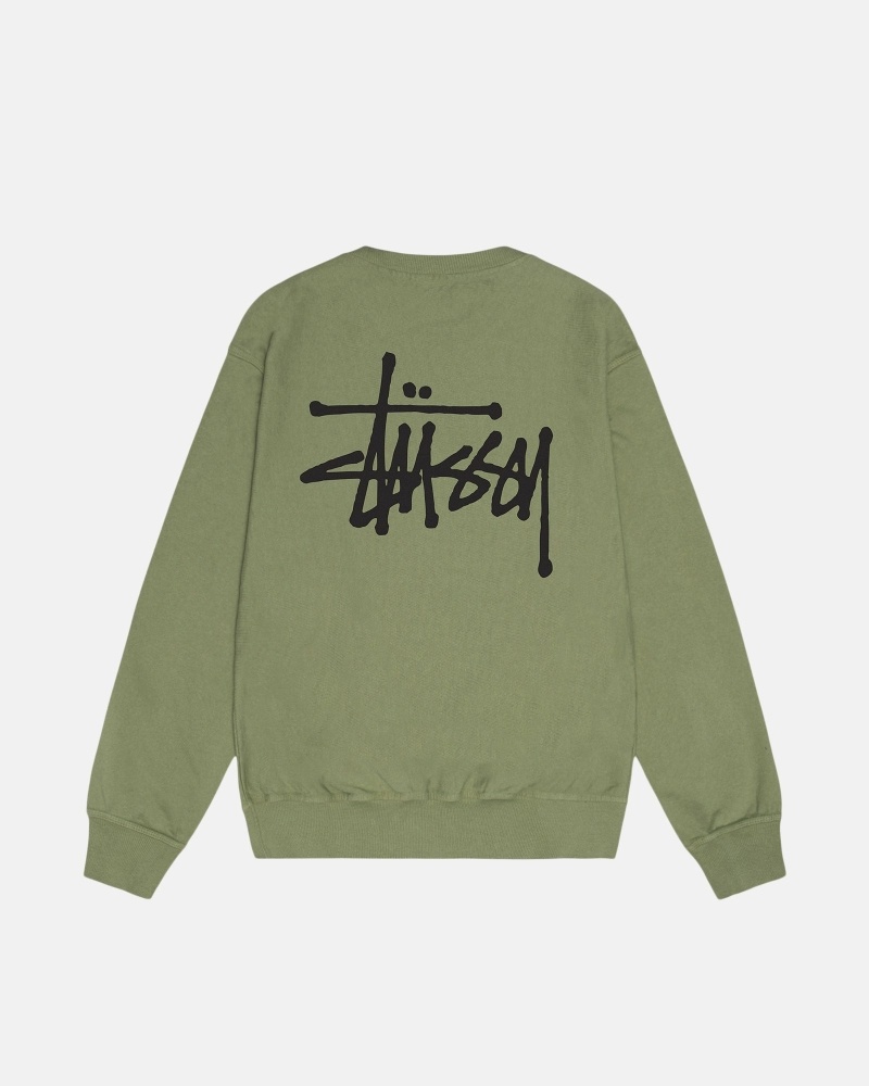 Green Men\'s Stussy Basic Pigment Dyed Crew Hoodies | CA0000003